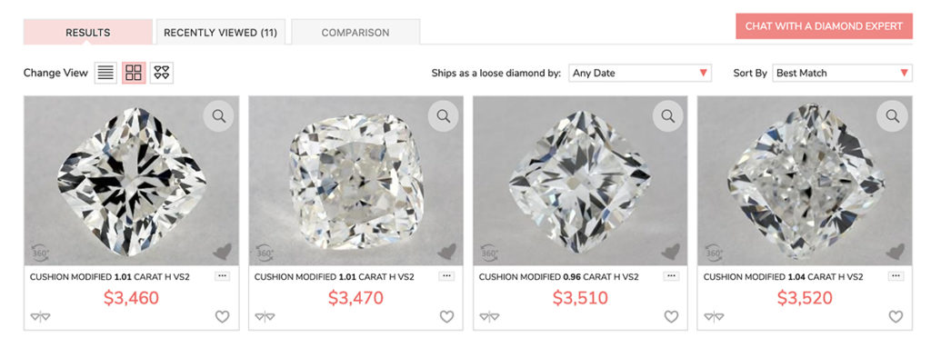 Cushion cut diamonds example